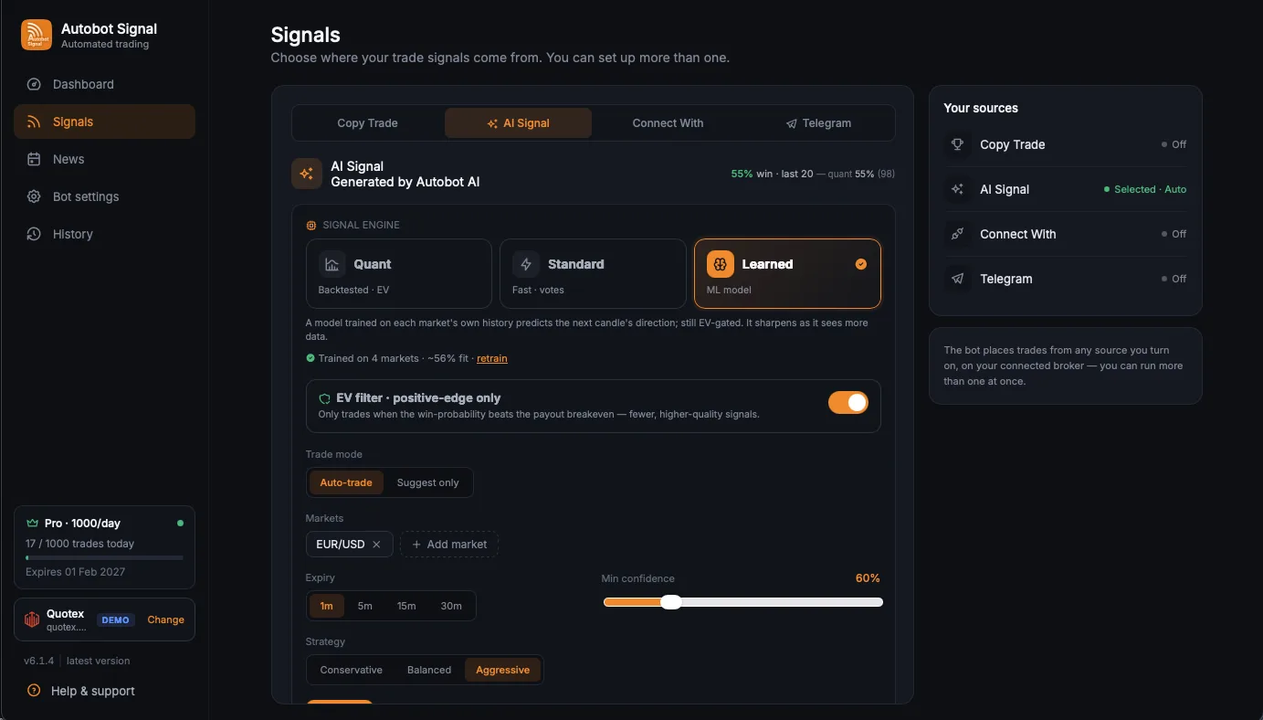 AI Signal controls in Autobot Signal